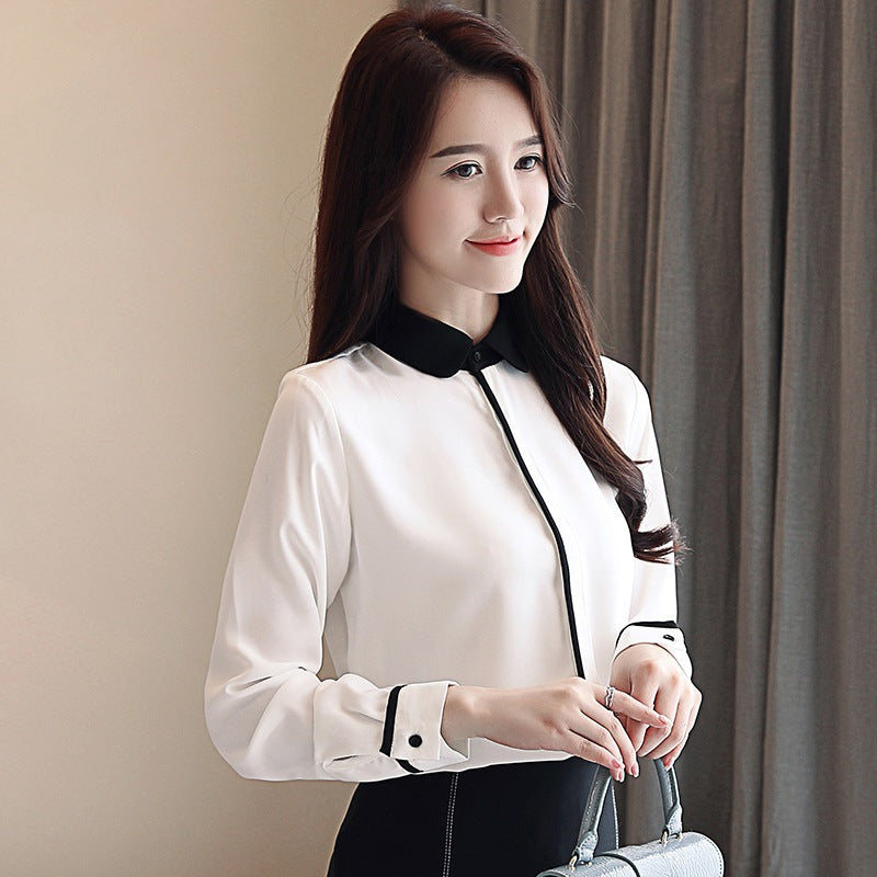 Women's Casual Loose Long Sleeve Doll Collar Chiffon Blouse