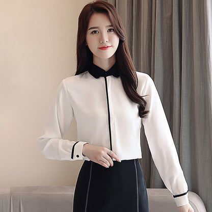 Women's Casual Loose Long Sleeve Doll Collar Chiffon Blouse