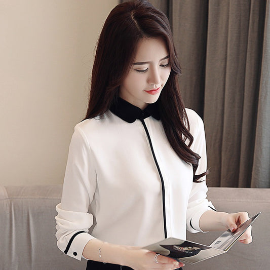 Women's Casual Loose Long Sleeve Doll Collar Chiffon Blouse