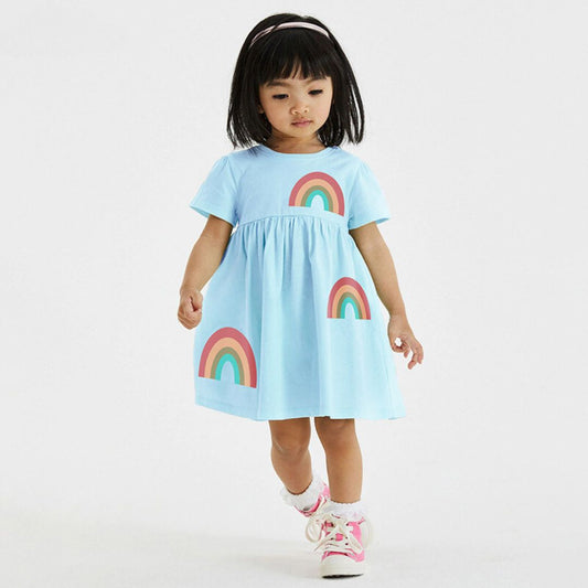 Rainbow Print Girls' Cotton Priness Dress
