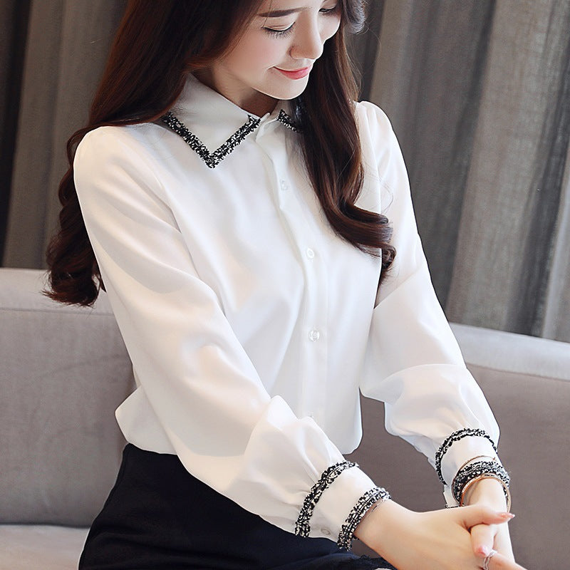 Women's Korean Style Long Sleeve White Blouse