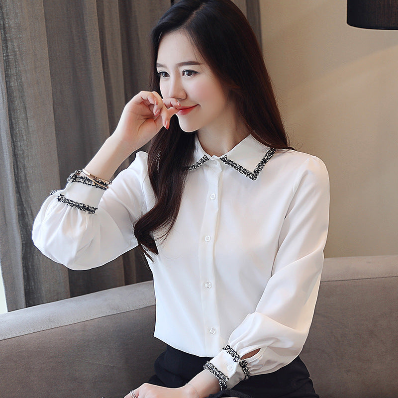 Women's Korean Style Long Sleeve White Blouse