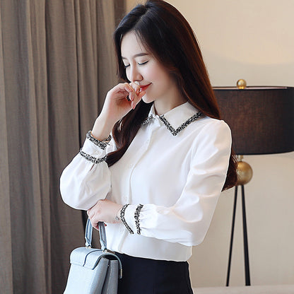 Women's Korean Style Long Sleeve White Blouse