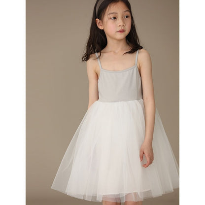 Girls' Spaghetti Strap Vest Lace Puff Skirt Princess Dress