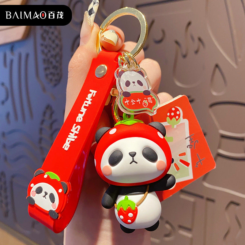 Wooden Carving Panda Keychain Pendant Cute Plush Doll Buddha style Wooden Fish Knocking Relief Ornament