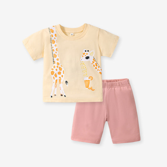 Cartoon Short Sleeve Pure Cotton Top and Shorts Two-pieces Set