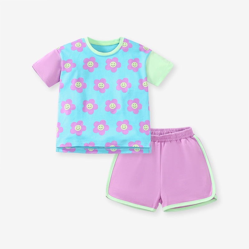Cute Girls' Short Sleeve Top and Shorts Two-Piece Set