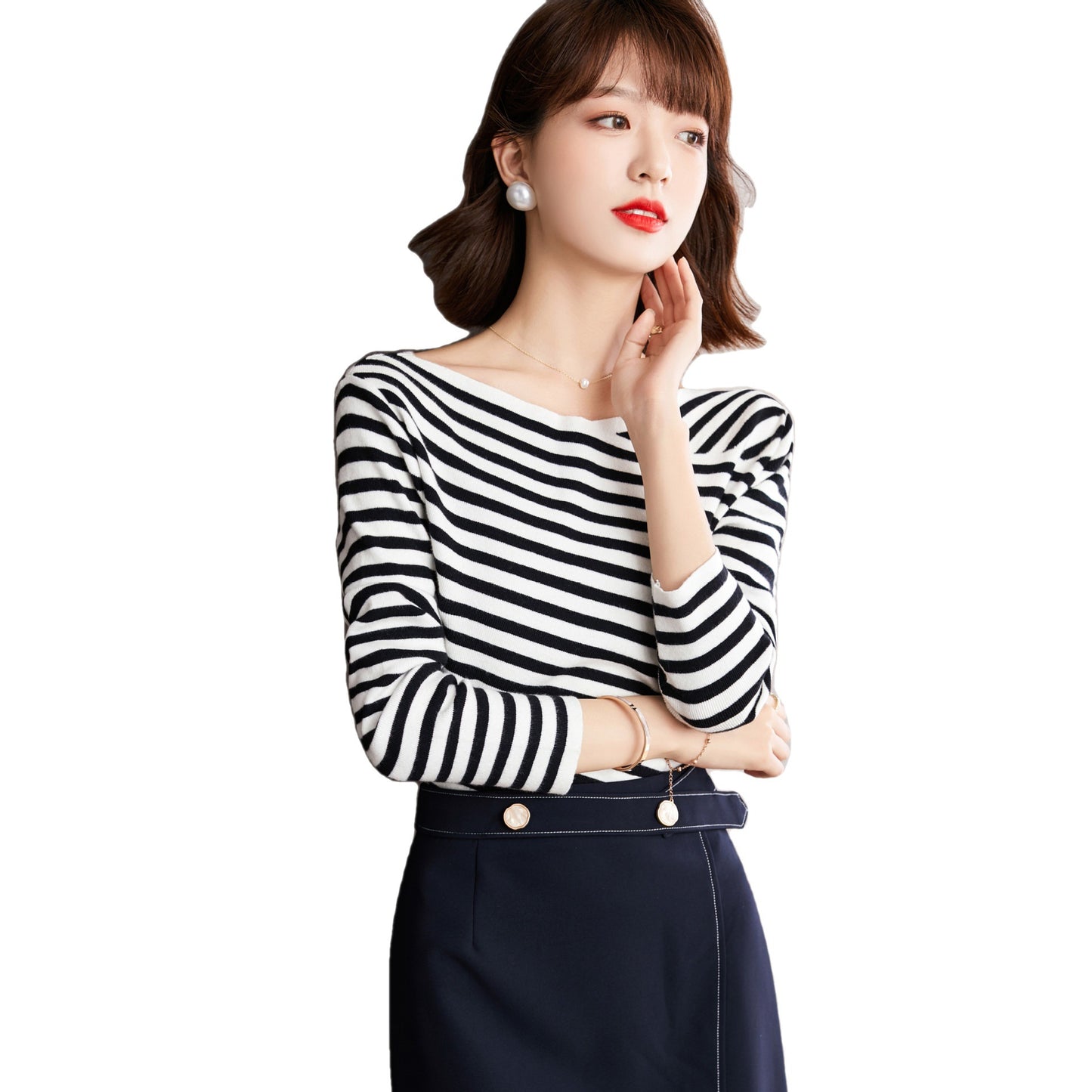 Women's Striped Long Sleeve Knitted Top