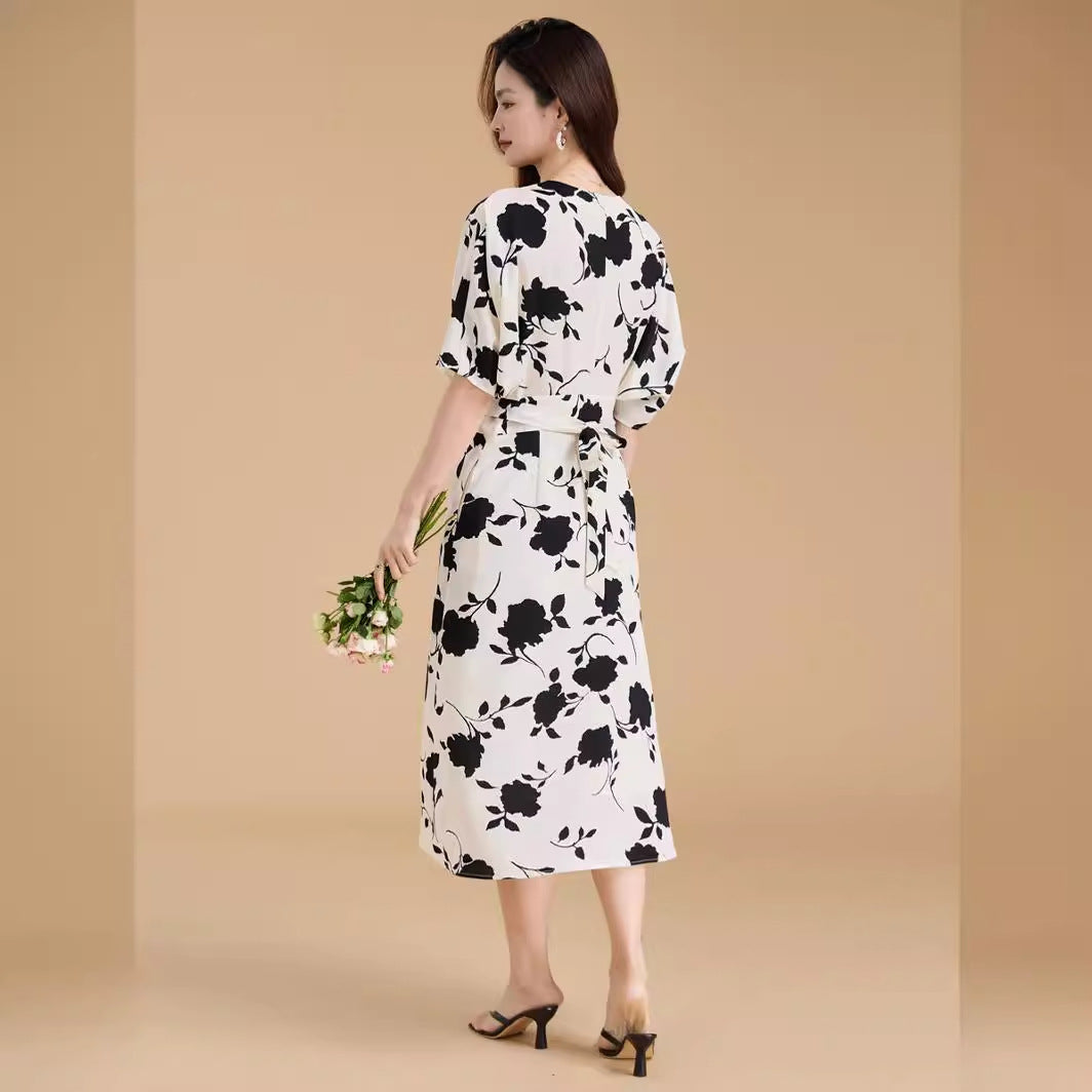 Chinese-French Vintage Print Wrap Dress