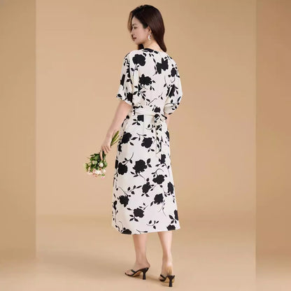 Chinese-French Vintage Print Wrap Dress