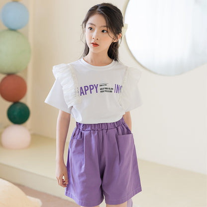 Girls' Korean Style Top and Shorts Two Pieces Set