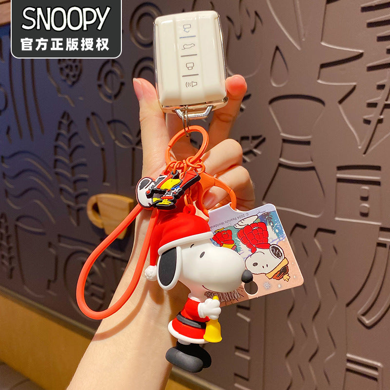 SNOOPY Warm Winter Cute Dog Pendant Christmas Keychain Student Backpack Keychain Ring