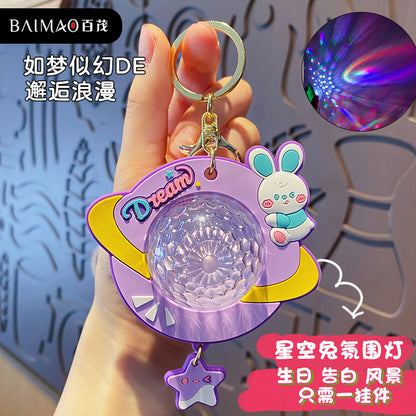 Cartoon Creative Starry Sky Rabbit Roaming Space Atmosphere Light Keychain Women's Car Keychain Backpack Pendant