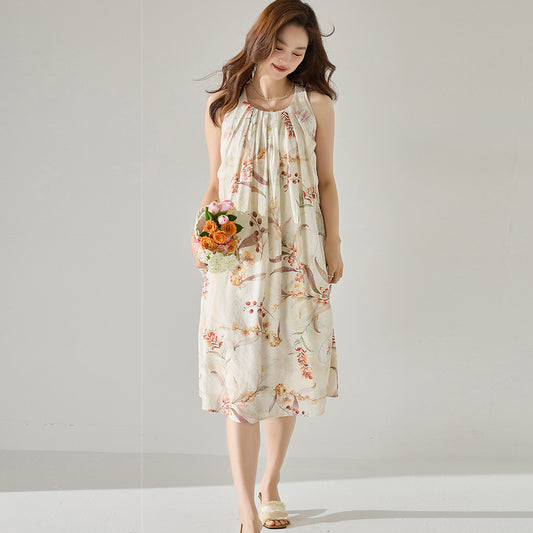 Botanic Dream Pleated Sleeveless Floral Dress