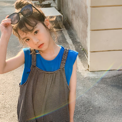 Girls' Casual Tank Top and Suspender Pants Two Pieces Set