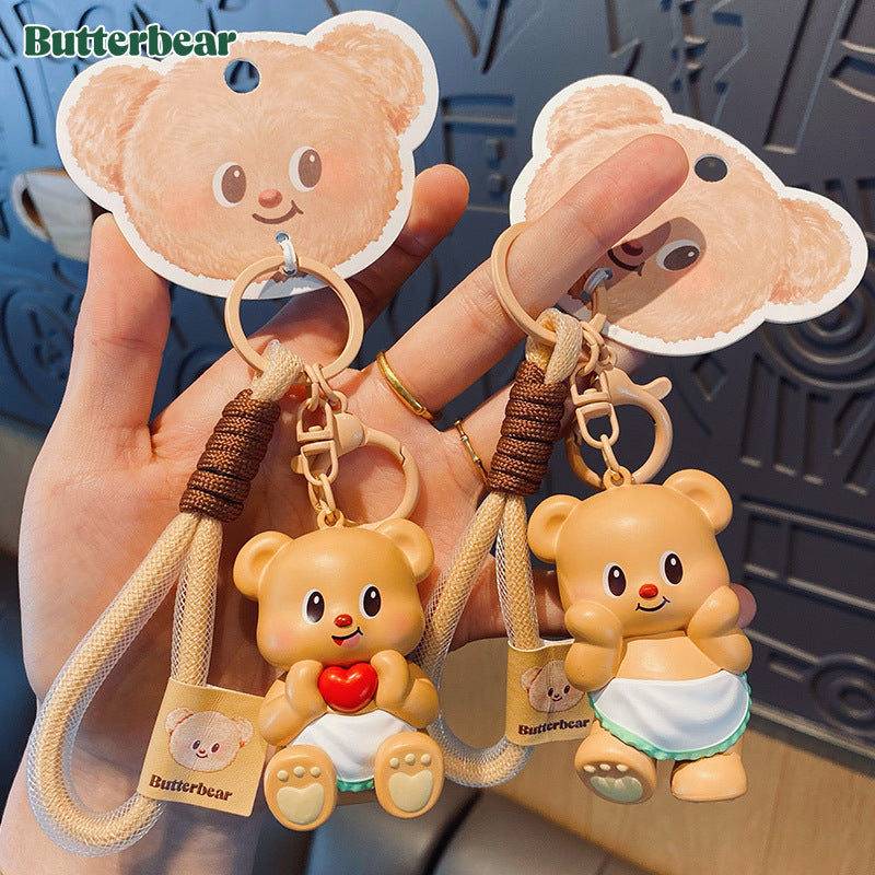 Butter Bear Keychain Female Cute Creative Exquisite Soft Cute Bear Doll Keychain Circle Backpack Pendant