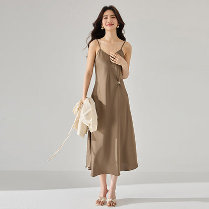 Chic French Satin Cinched-Waist Slip Dress