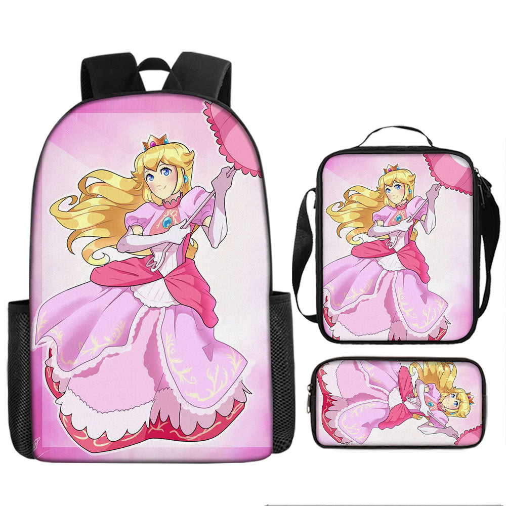 Super Mario Princess Peach Children's Backpack Three-Piece Set