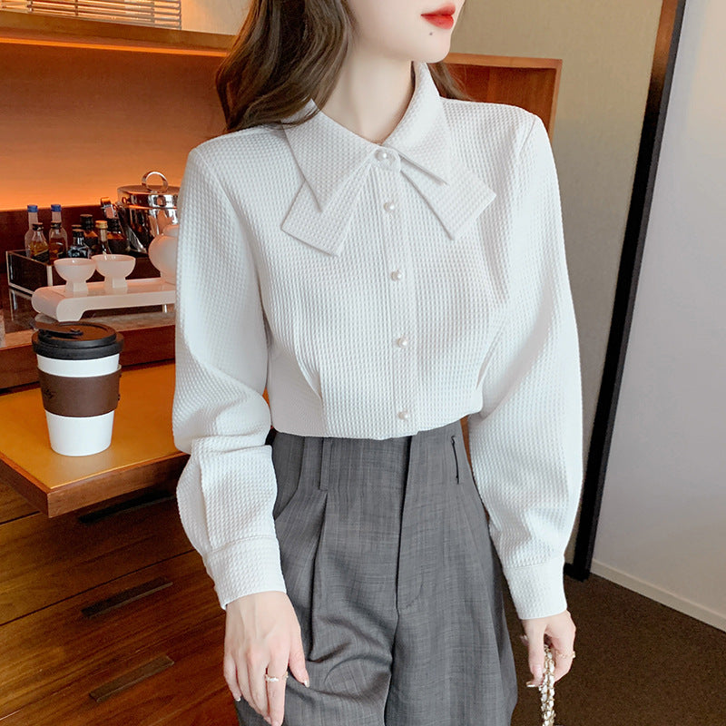 Women's French Style White Long-Sleeve Blouse