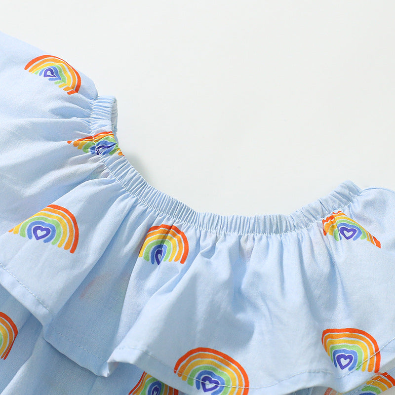 Cute Rainbow Print Girls' Cotton Princess Dress