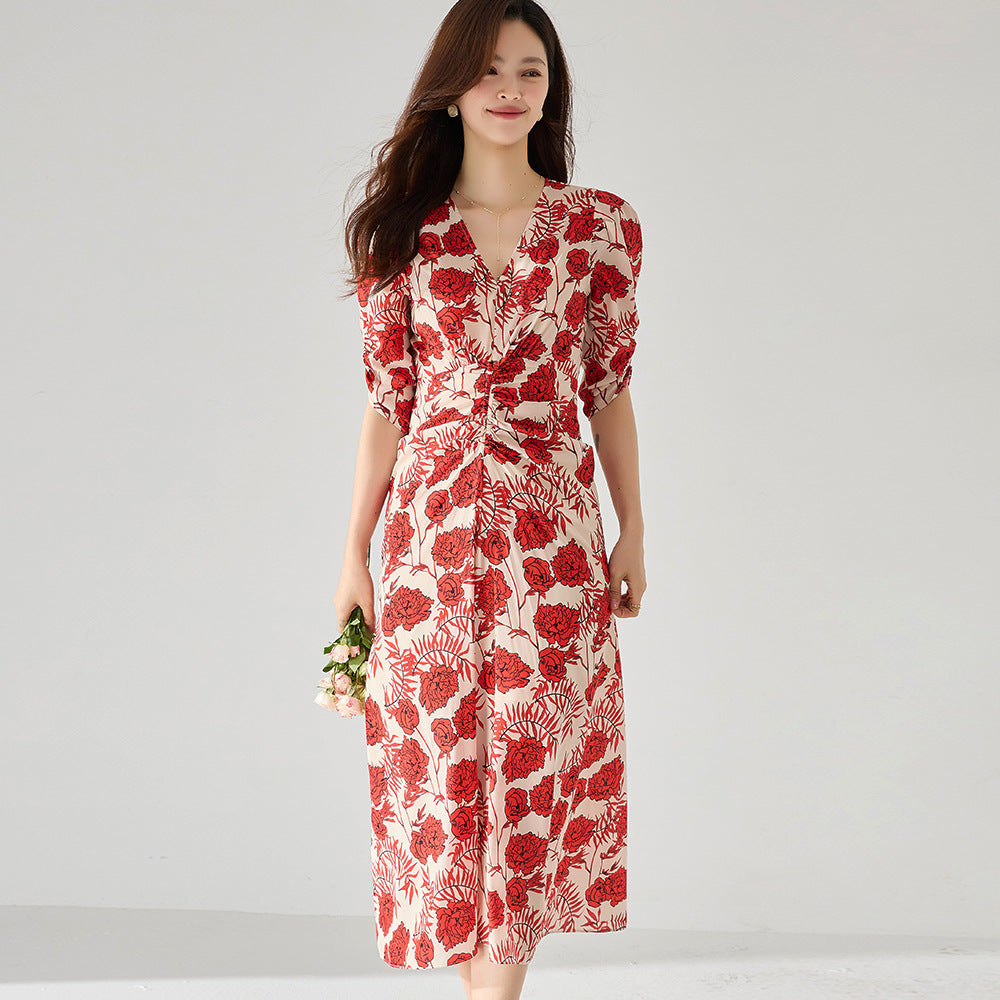 Rosé Elegance Floral Midi Dress