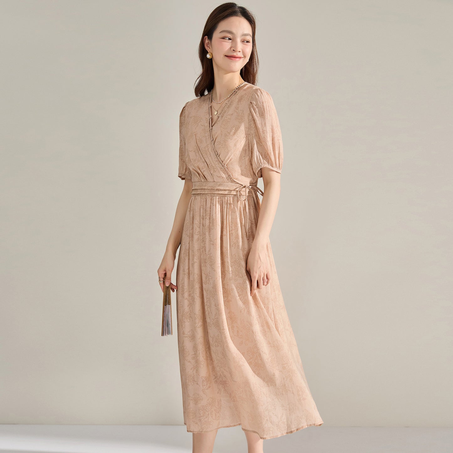 Elegant V-Neck Slimming Midi Dress