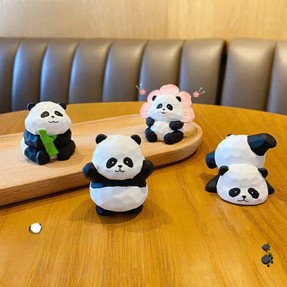 Resin wood carving style panda ornament creative exquisite panda flower home desktop decoration decoration