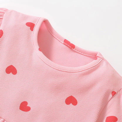 Cute Heart Printed Short Sleeve Cotton Girls' Princess Dress