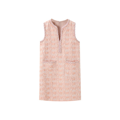 Blush Elegance Tweed Sleeveless Dress