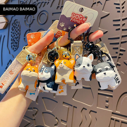 Resin standing posture wooden carving dog keychain, cute and exquisite female creativity, two Ha keychain bag pendant