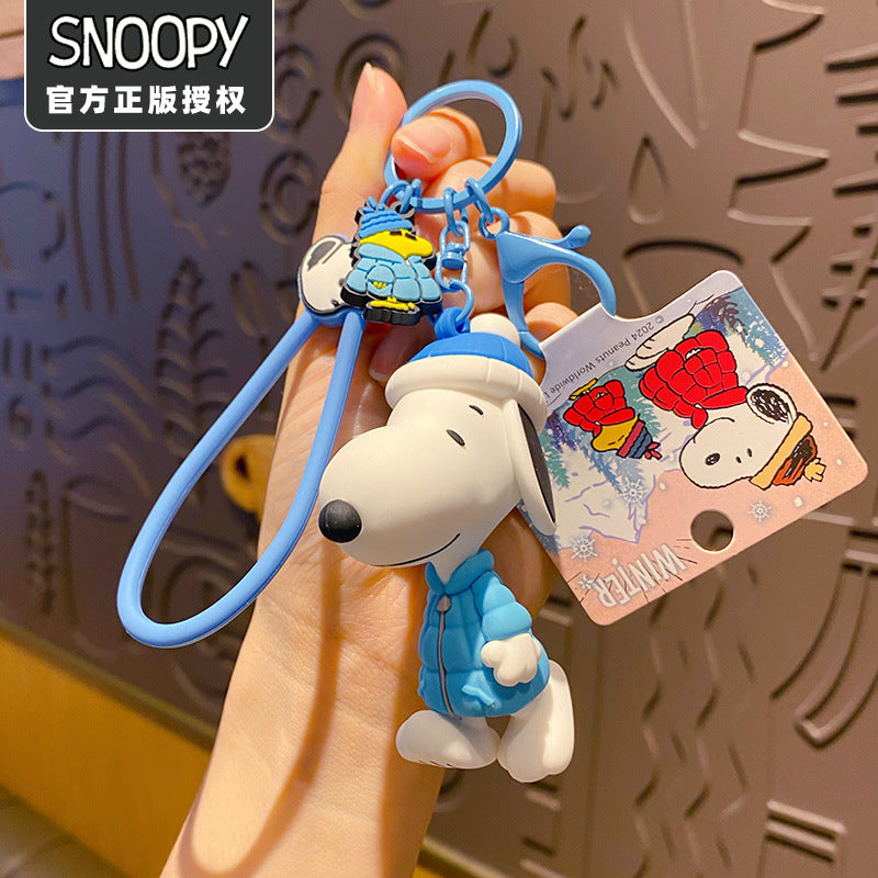 SNOOPY Warm Winter Cute Dog Pendant Christmas Keychain Student Backpack Keychain Ring