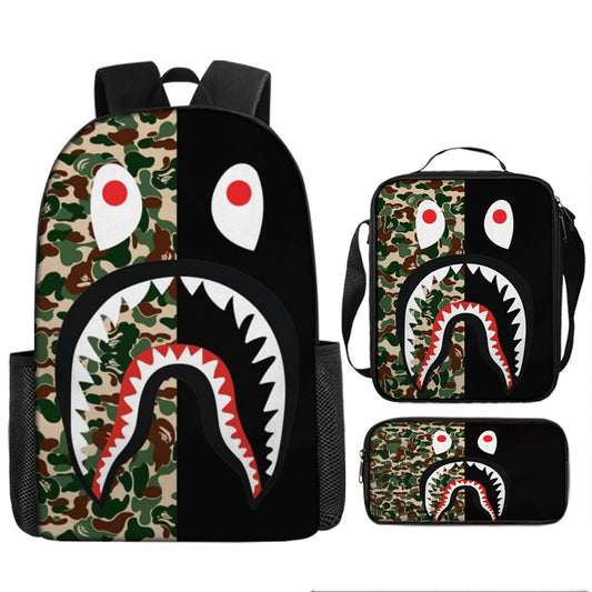 Shark Cartoon Children's Backpack Three-Piece Set