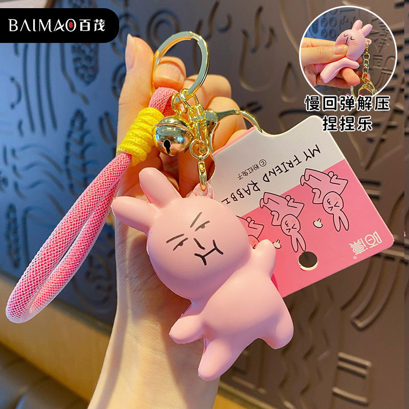 Creative Cartoon Pink Rabbit Pinch Music Keychain Female Cute Emotionally Stable Stress Relieving Toy Bag Pendant