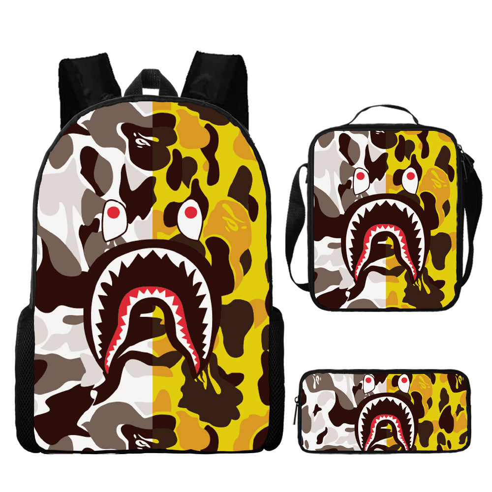 Shark Cartoon Children's Backpack Three-Piece Set