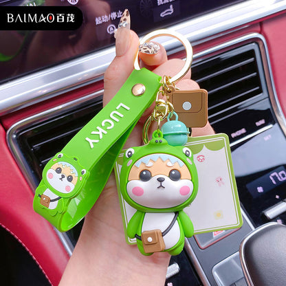 Cartoon Strawberry Shiba Inu Doll Keychain Female Cute Creative Little Money Shiba Keychain Bag Pendant