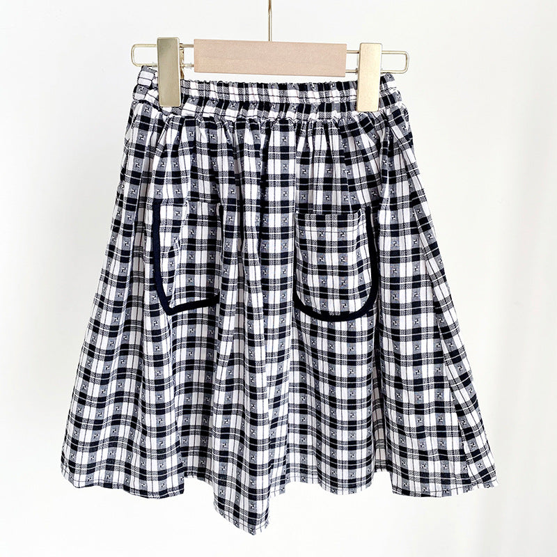 Girls' Casual Blouse and Plaid Skirt Two Pieces Set