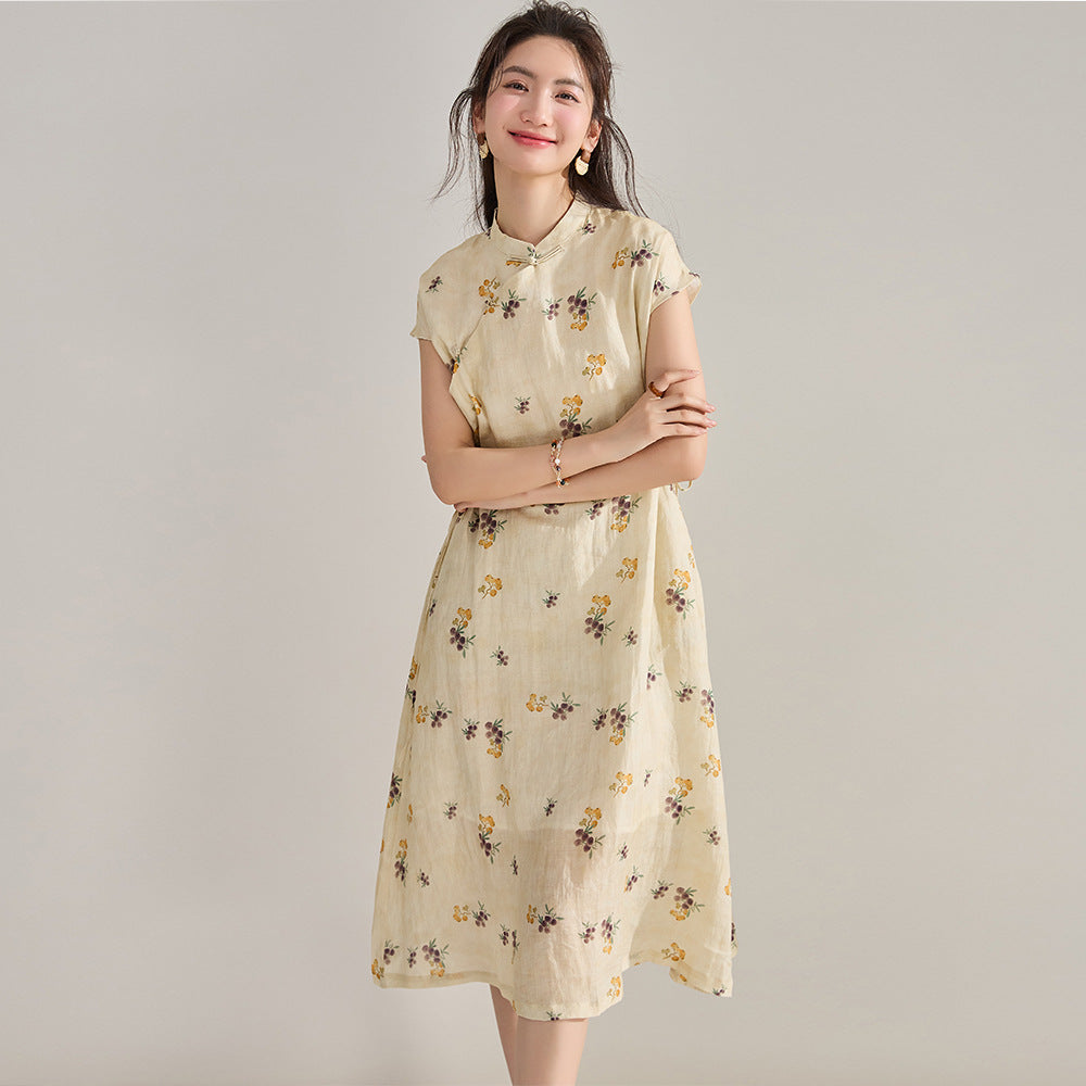 Orchard Melody Grapes & Pipa Chinese Qipao Dress