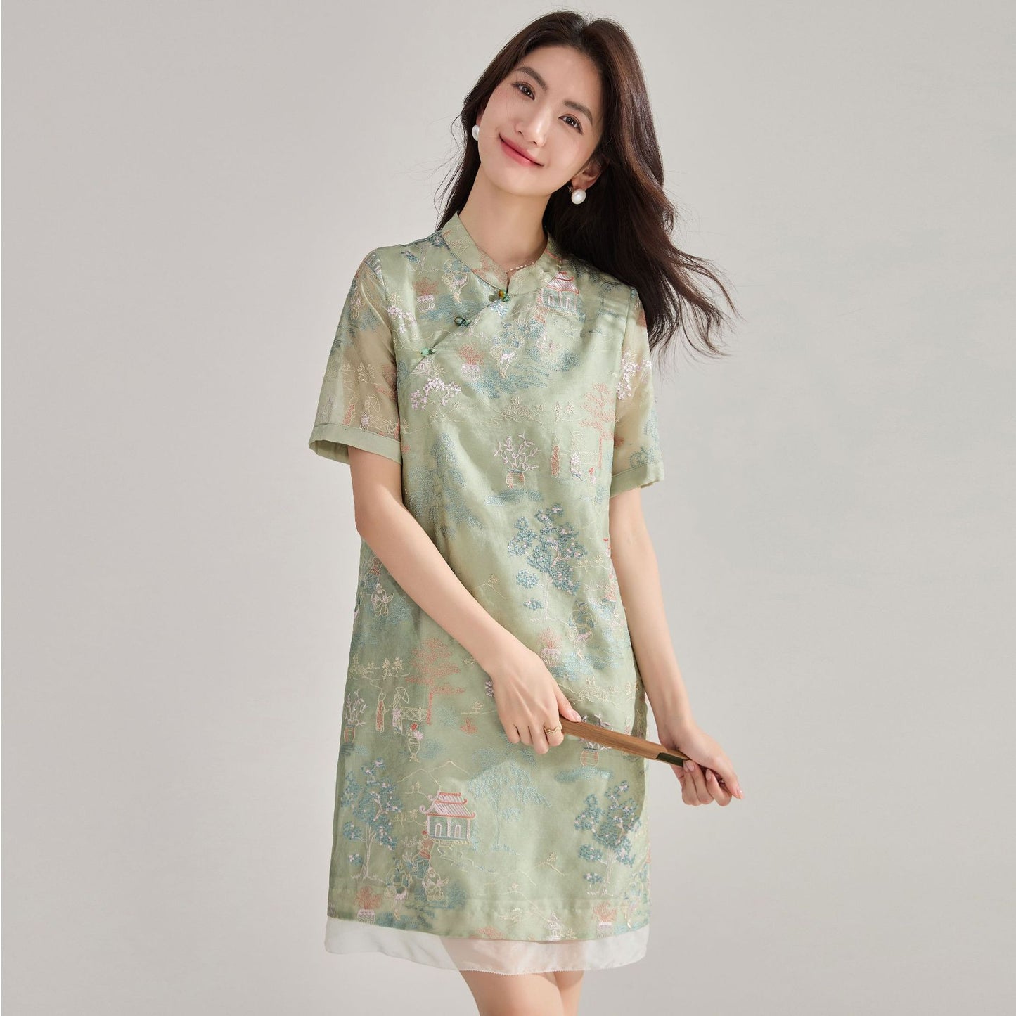 Embroidered Organza Modern Qipao Dress