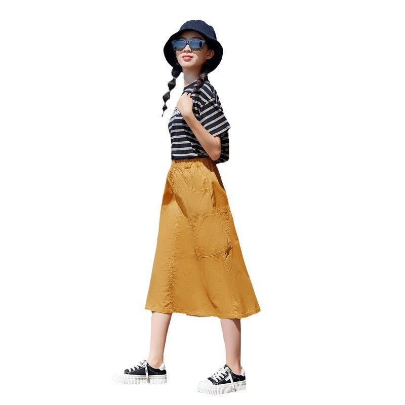 Girls' Casual T-shirt and Skirt Two Pieces Set