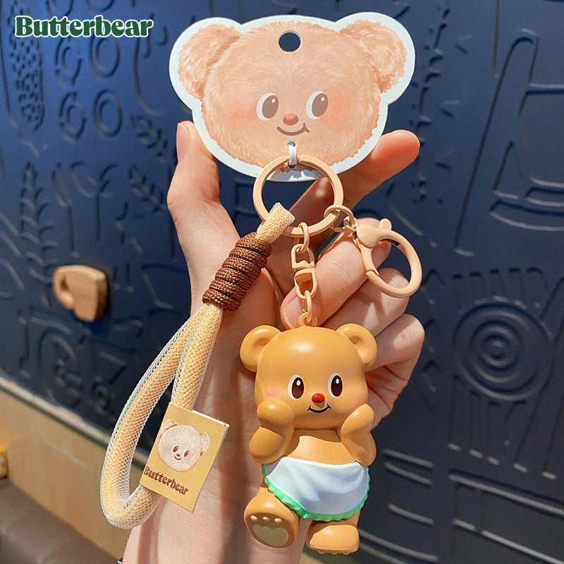 Butter Bear Keychain Female Cute Creative Exquisite Soft Cute Bear Doll Keychain Circle Backpack Pendant