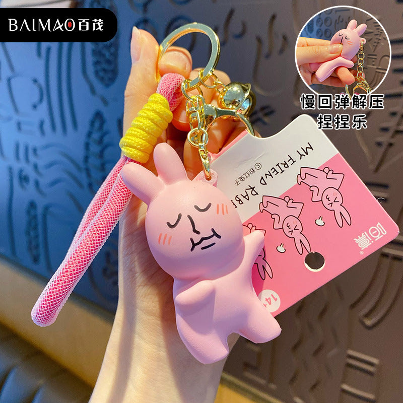 Creative Cartoon Pink Rabbit Pinch Music Keychain Female Cute Emotionally Stable Stress Relieving Toy Bag Pendant