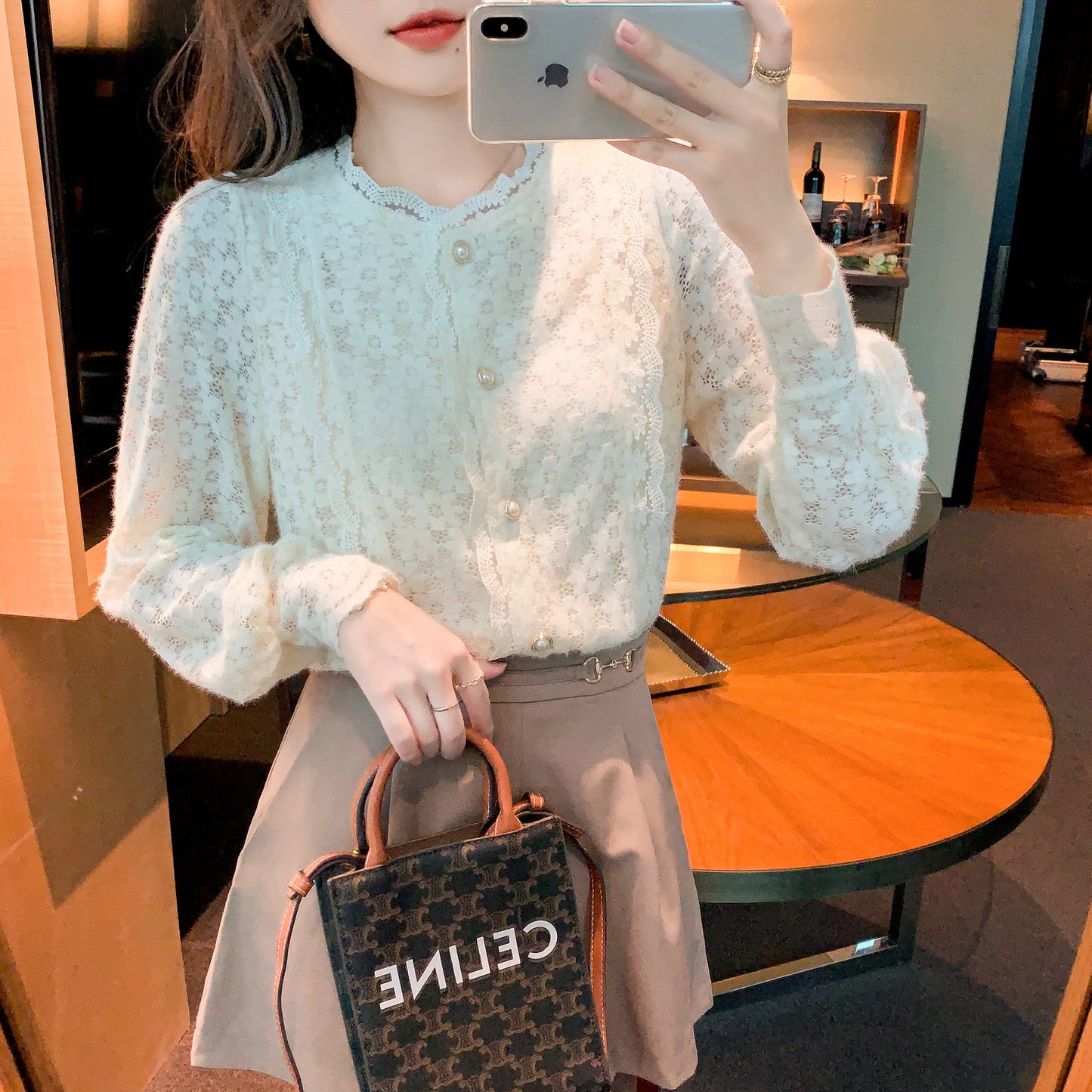 Stylish Women's Long Sleeve Lace Blouse