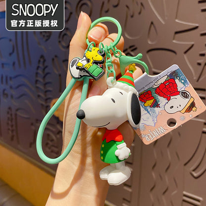 SNOOPY Warm Winter Cute Dog Pendant Christmas Keychain Student Backpack Keychain Ring