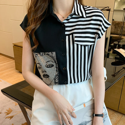 Women's Stylish Contrast Color Casual Chiffon Blouse