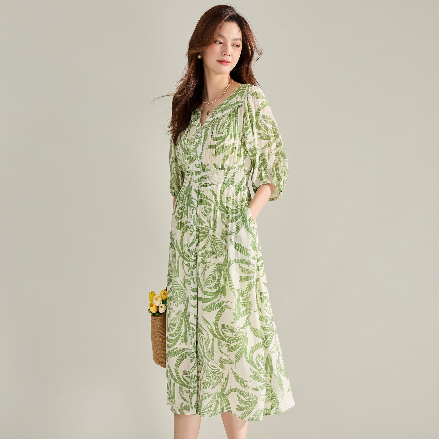 Tropical Breeze Leaf Print Dress