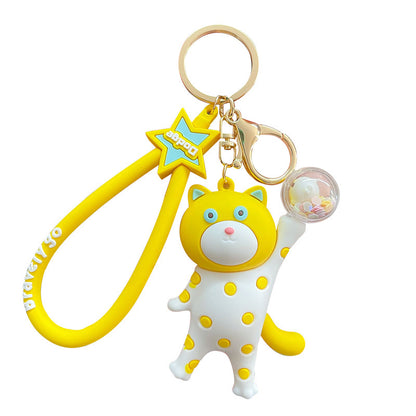 Cute polka dot cat keychain for men's and women's trendy cars, cute cat doll keychain, exquisite couple backpack pendant