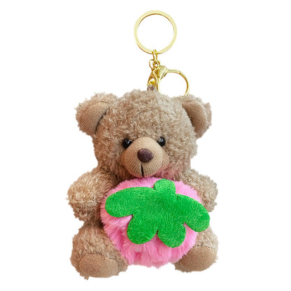 Cartoon Strawberry Rice Fruit Bear Plush Doll Keychain Female Cute Soft Cute Bear Doll Keychain Bag Pendant