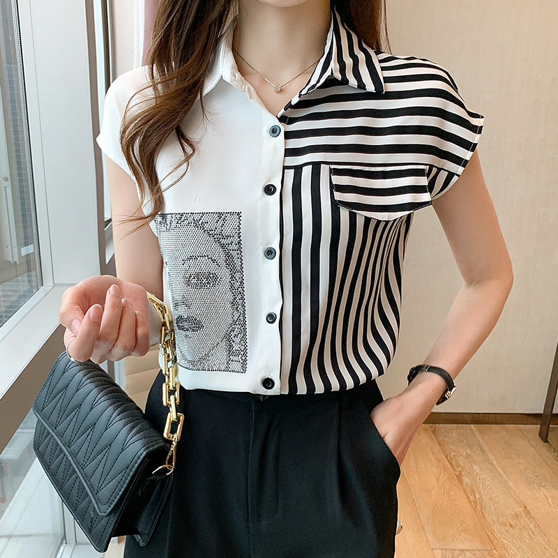 Women's Stylish Contrast Color Casual Chiffon Blouse