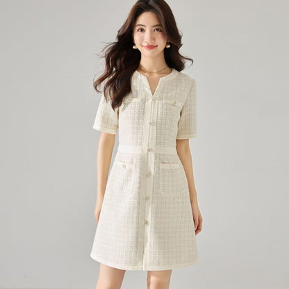 Graceful High-Waist Sparkle Tweed Dress