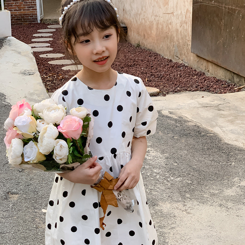 Girls' Korean Style Polka Dot Princess Dress